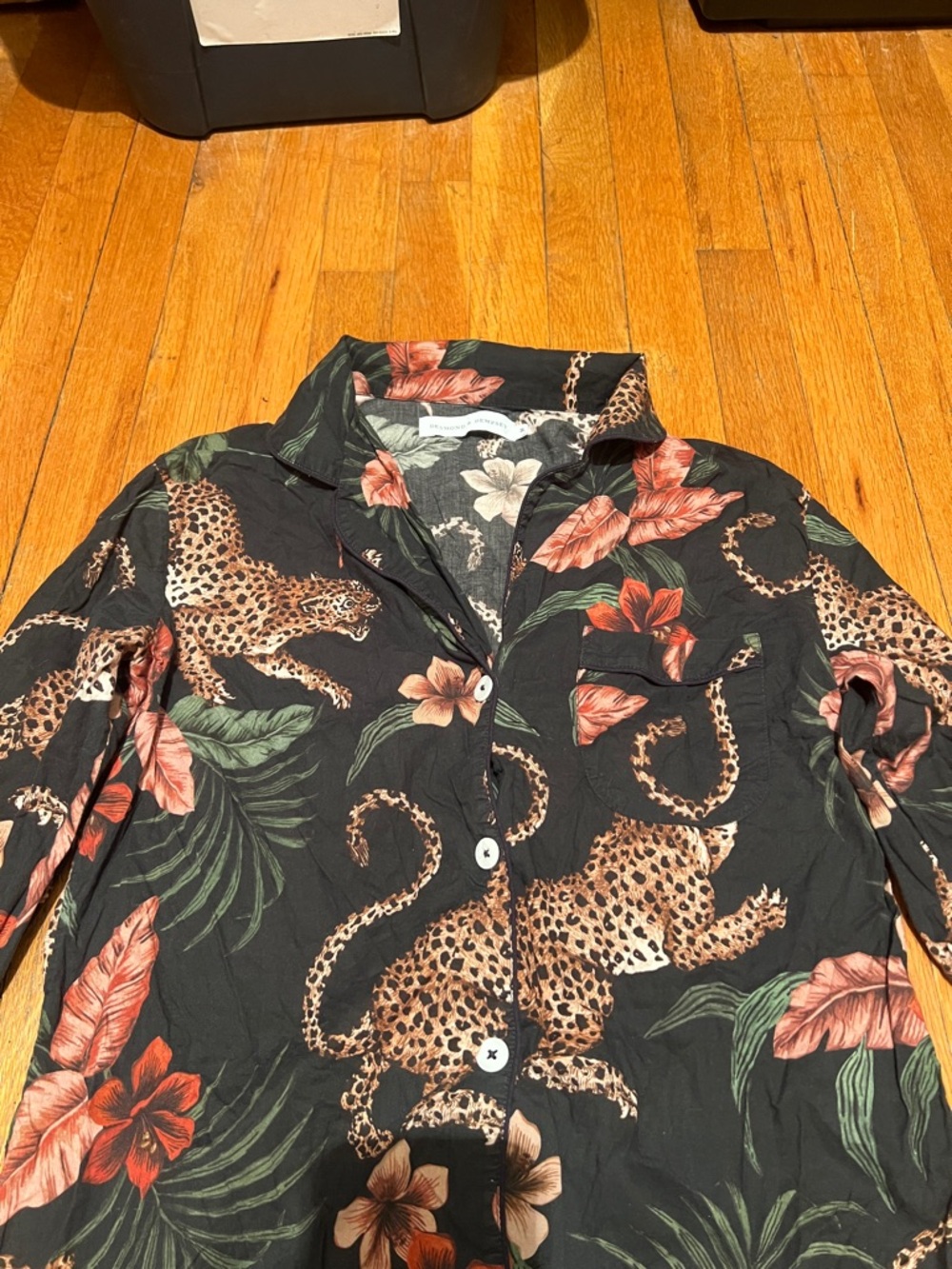 Leopard & Floral Satin Pajama Top - Black with Rust Floral - Picture 4 of 15